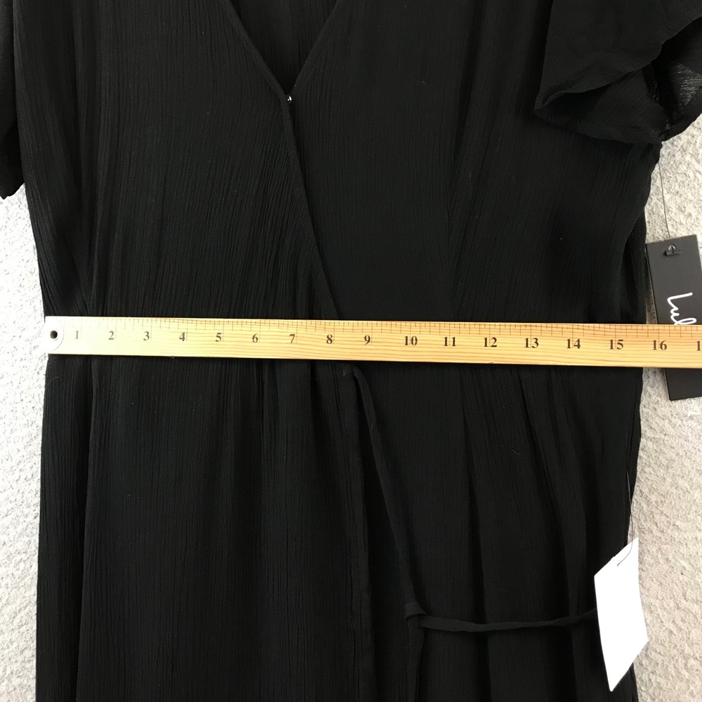 New Lulus Black Wrap Maxi Dress Flutter Sleeve Tie Waist Textured L - Picture 7 of 12
